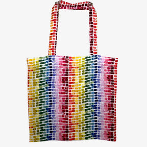 rainbow tote bag with a pattern on a white background