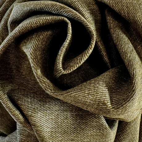 close up of olive hemp twill scrunched in a spiral