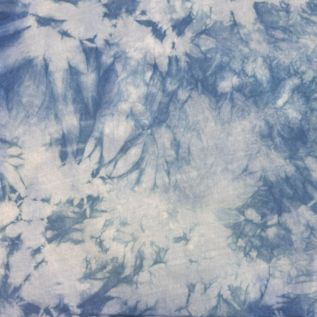 Closeup view of the indigo tie dye design.